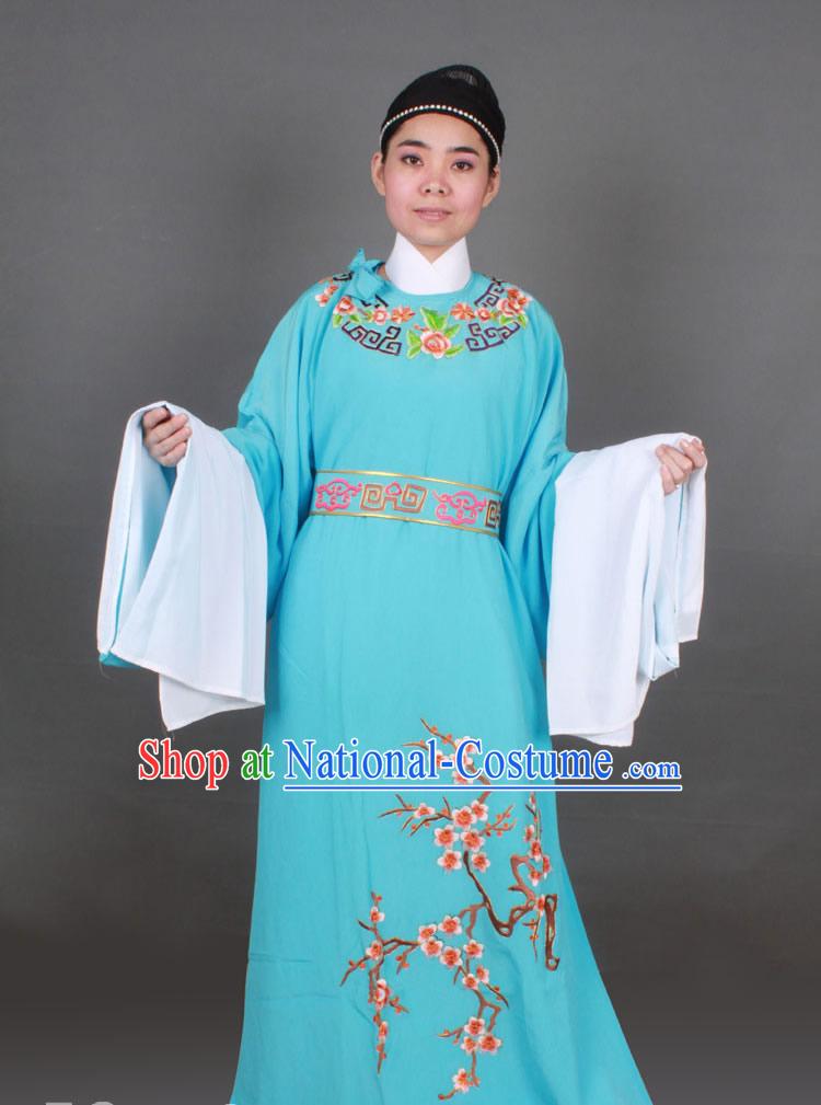 Blue Long Sleeve Chinese Shaosing Opera Embroidered Male Costumes