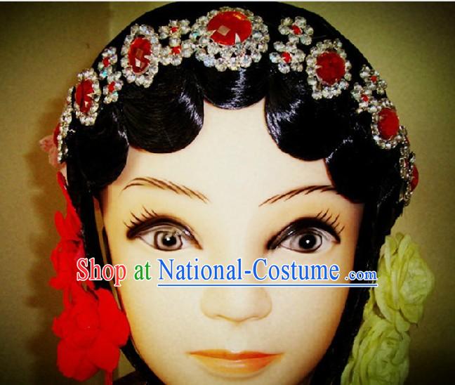 Traditional Chinese Dramatic Black Wig and Partial Accessories for Women