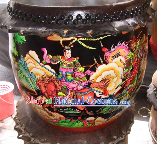 Hand Painted Three Kingdoms Heroes Lion Dance and Dragon Dance Performance Drum Collectible