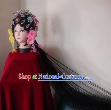 Traditional Chinese Huadan Long Pigtail Wig and Hair Accessories