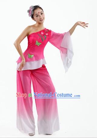 Chinese Classical Fan Dancing Costume and Headpiece for Women