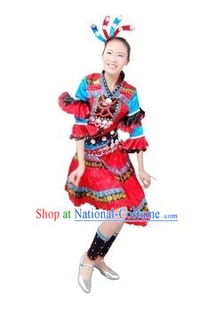 Chinese Miao Ethnic Dancing Costume and Headpiece for Women