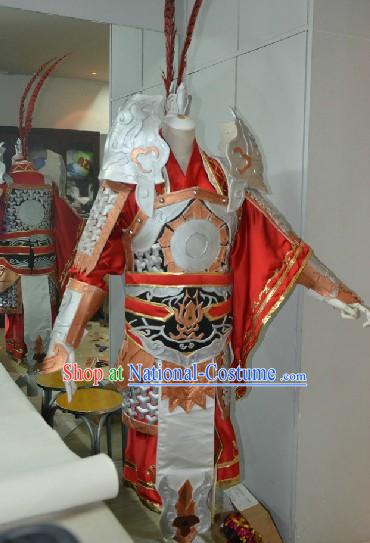 Ancient Chinese Hero Armor Costumes and Headpiece for Men