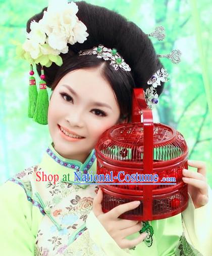 Chinese Classical Beauty Green Hair Accessories and Wig