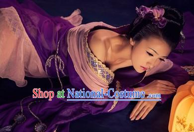 Ancient Chinese Tang Palace Empress Purple Costumes for Women