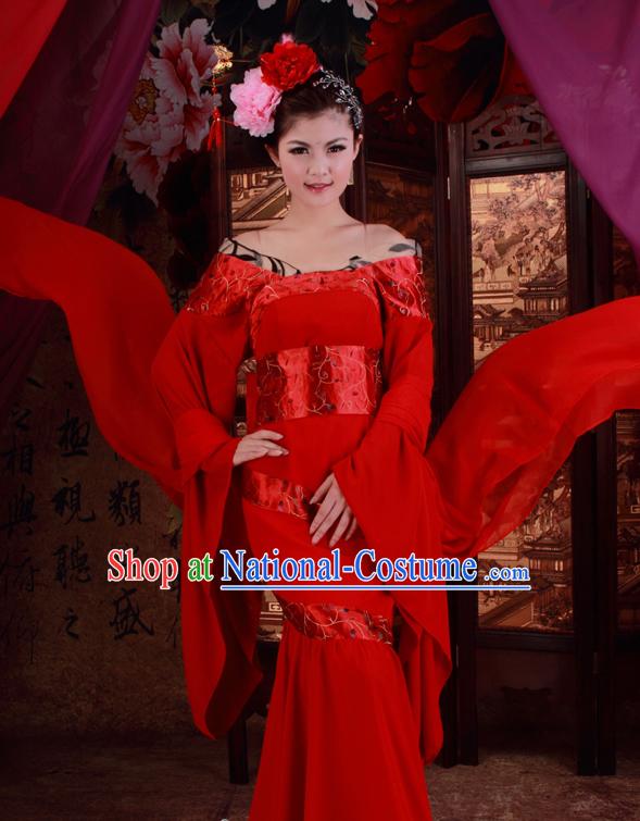 Chinese Classic Red Fish Tail Wedding Dress for Women