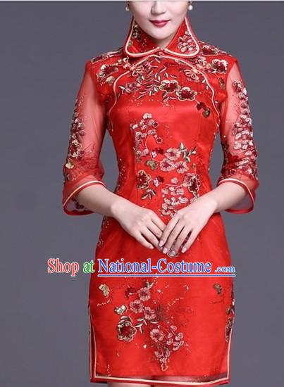 Chinese Classic Red Wedding Qipao for Brides