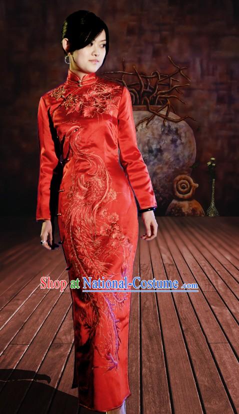 Classical Chinese Red Phoenix Qipao Clothing for Women