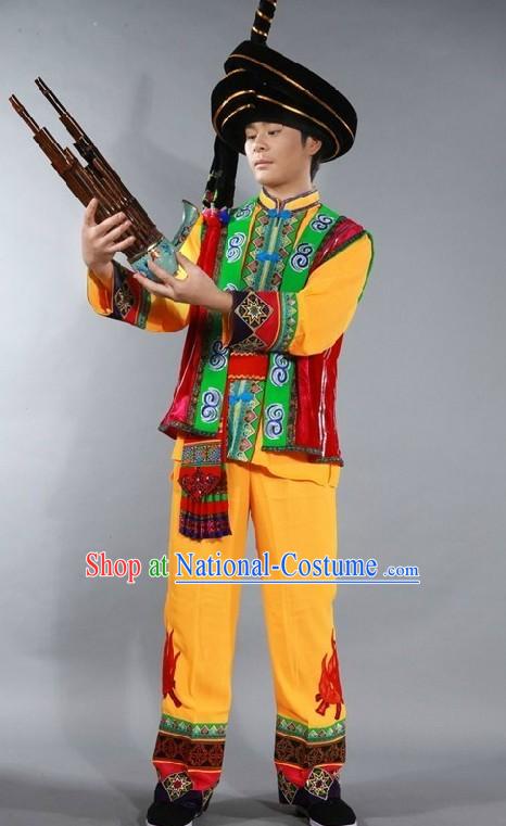 Chinese Yi Nationality Dance Costume and Hat for Men