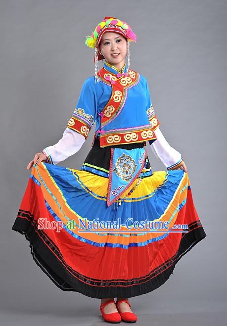 Chinese Yi Nationality Torch Festival Dance Costume and Hat for Women