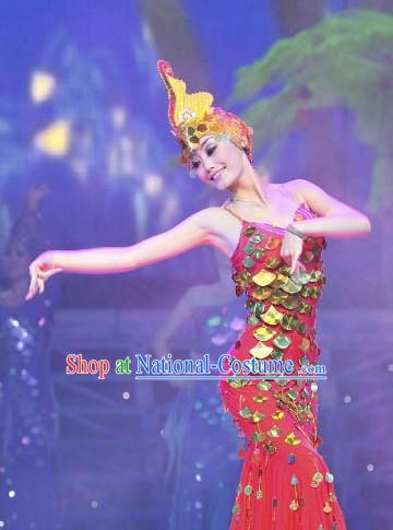 Mermaid Stage Performance Dance Costume and Hat for Women