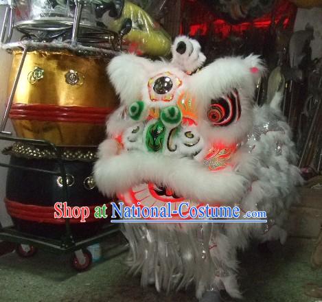 Professional Competition White Wool Lion Dance Costume Complete Set