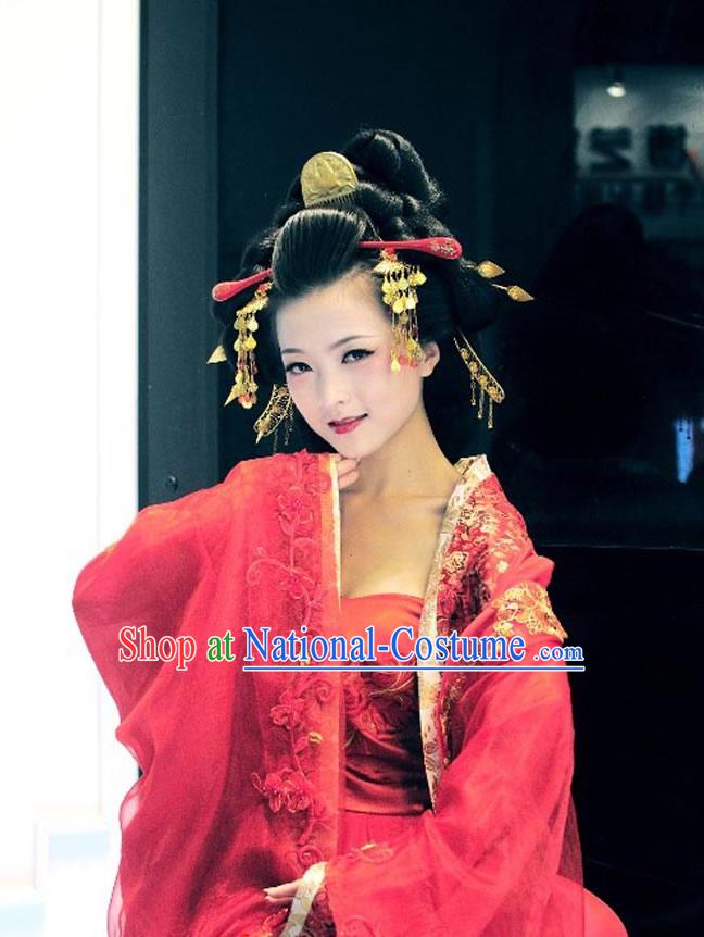 Ancient Chinese Tang Dynasty Bridal Wedding Dress and Headwear