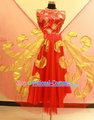 Traditional Chinese Red Classical Dance Costumes with Wings