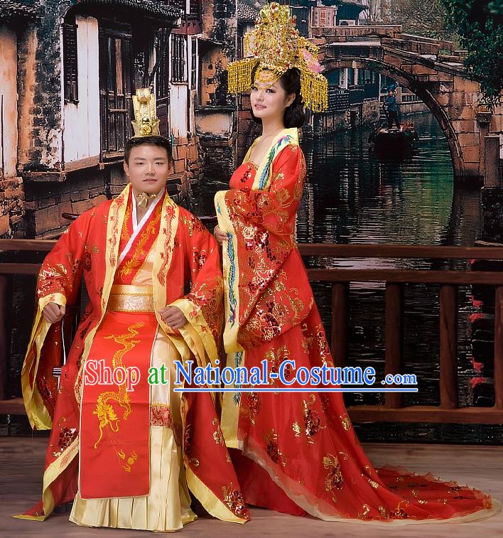 Ancient Chinese Ceremonial Wedding Dress and Hats Two Complete Sets