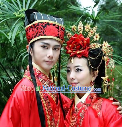 Ancient Chinese Wedding Bridegroom Hat and Bride Hair Accessories