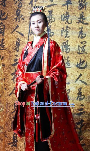 Traditional Chinese Bridegroom Wedding Dress and Coronet for Men