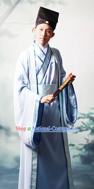 Ancient Chinese Intellectual Clothing and Hat Complete Set for Men