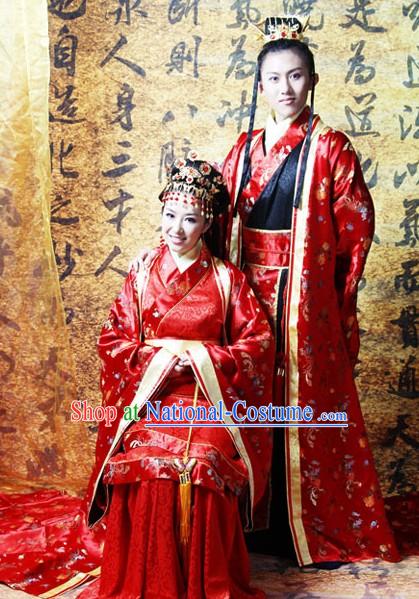 Chinese Classical Wedding Dresses and Headpieces Two Sets for Men and Women