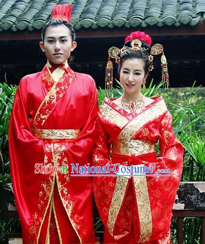 Chinese Classical Wedding Dresses and Headpieces Two Sets for Men and Women