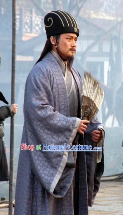 Three Kingdoms Zhuge Liang Costumes and Hat Complete Set for Men