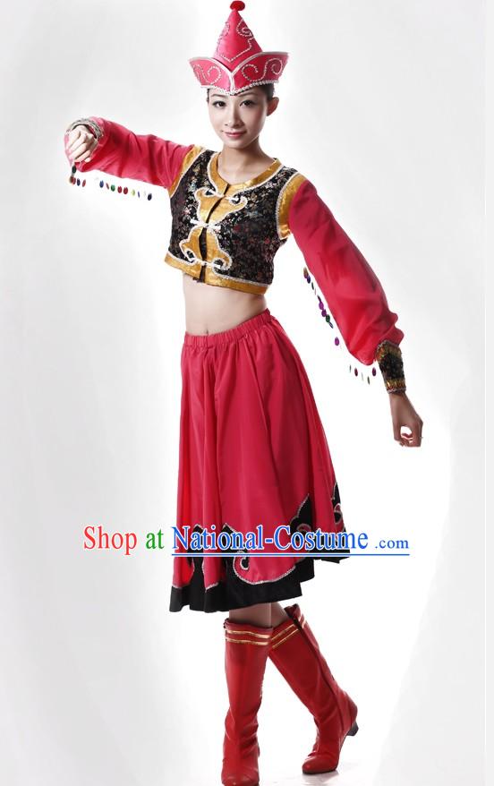 Mongolian Chopstick Dance Costume and Hat for Women