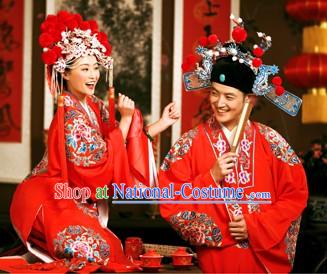 Traditional Mandarn Wedding Dress and Hat Two Complete Sets for Couple