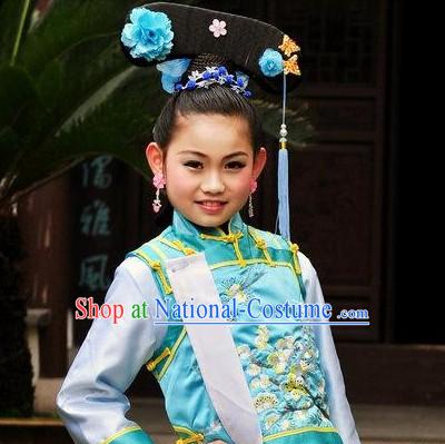 Qing Dynasty Princess Costumes and Hair Accessories Complete Set for Kids