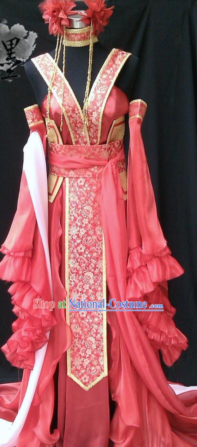 Chinese Princess Red Cosplay Costumes and Hair Accessories Complete Set