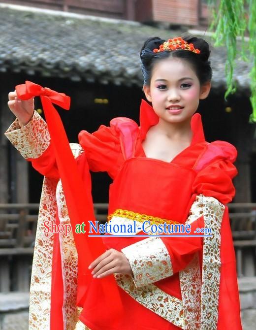 Ancient Chinese Red Fairy Costumes for Children