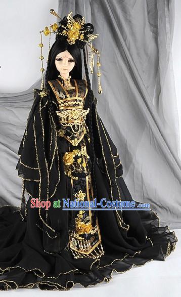 Ancient Chinese Palace Empress Costumes, Hair Accessories and Long Wig Complete Set