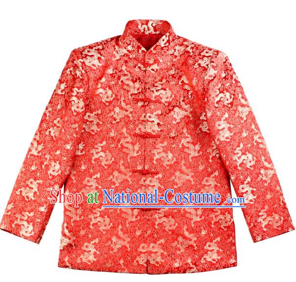 Ancient Chinese Lucky Red Dragon Wedding Blouse for Bridegrooms