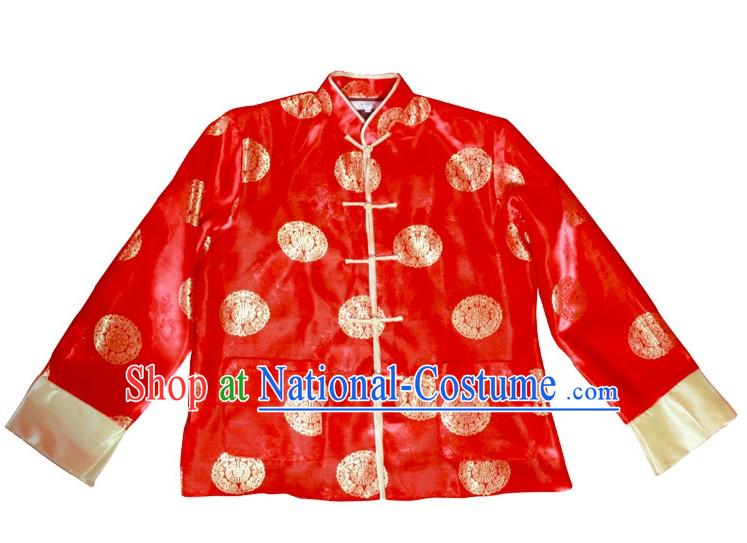 Ancient Chinese Lucky Red Dragon Wedding Blouse for Bridegrooms