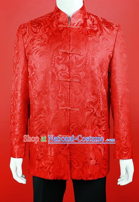 Traditional Chinese Red Wedding Blouse for Bridegrooms