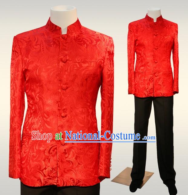 Chinese Mandarin Red Wedding Ceremonial Blouse for Bridegrooms