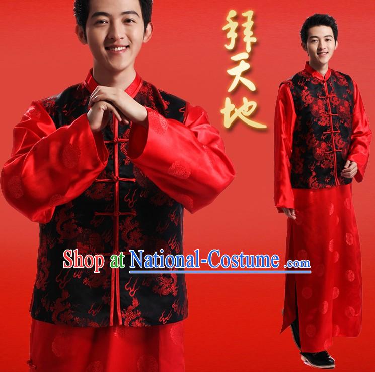 Traditional Red and Black Wedding Dragon Suit for Man