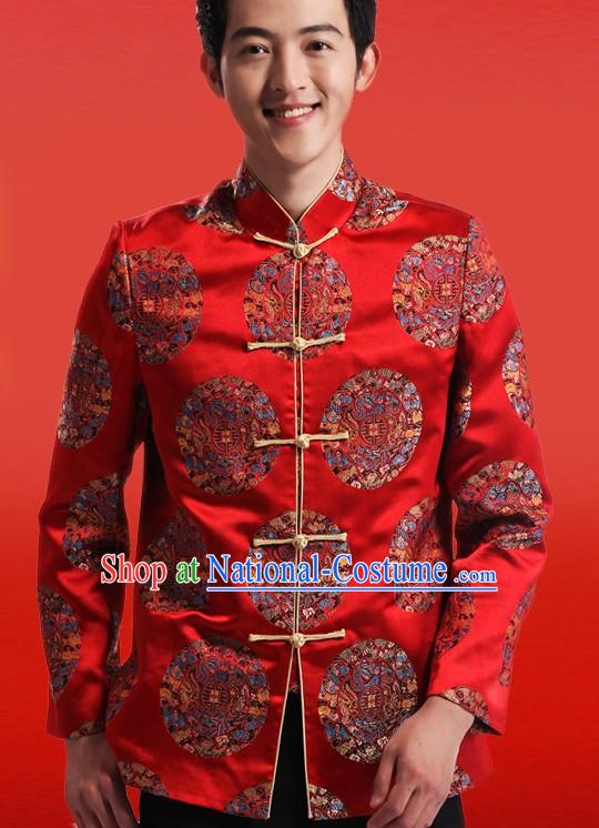 Traditional Chinese Red Silk Tang Suit for Men