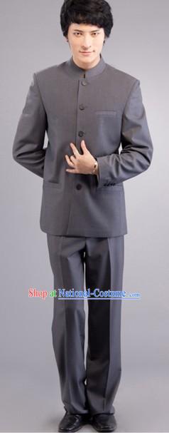 Traditional Chinese Grey Ceremonial Tunic Suit for Men