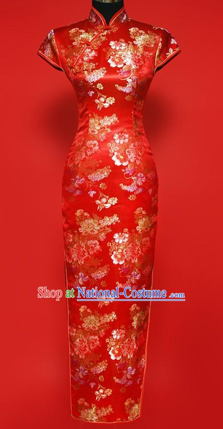 Chinese Classic Red Wedding Long Cheongsam for Women