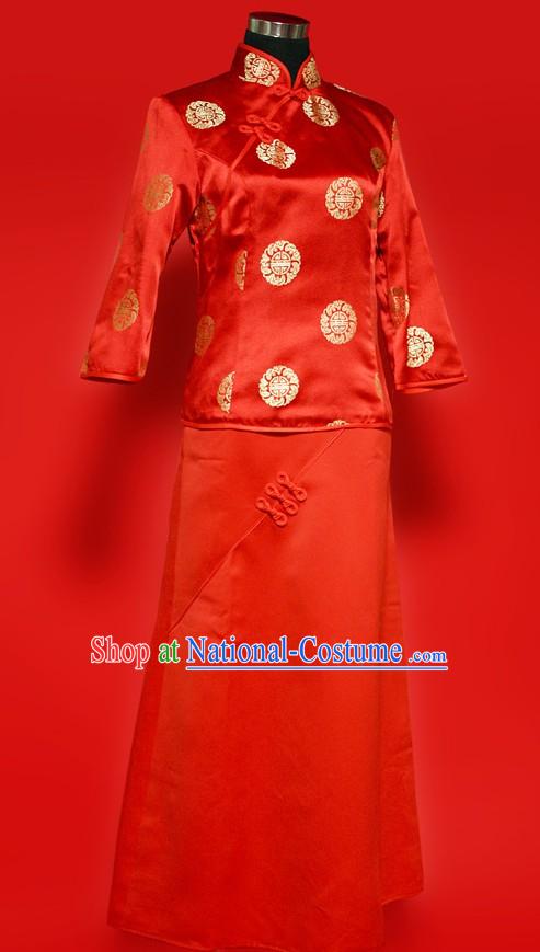 Chinese Old Style Red Xiao Feng Xian Wedding Suit