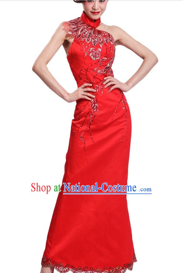 Stunning Unique Red Wedding Cheongsam for Brides