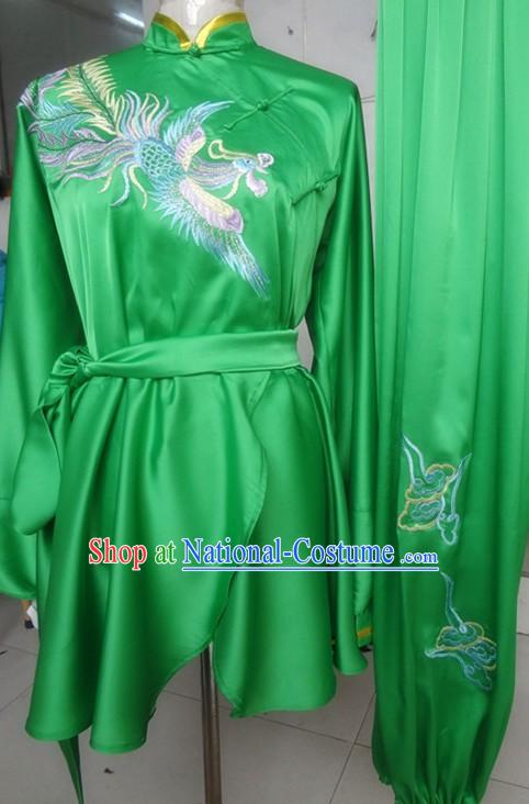 Classic Green Embroidered Phoenix Silk Martial Arts Uniform