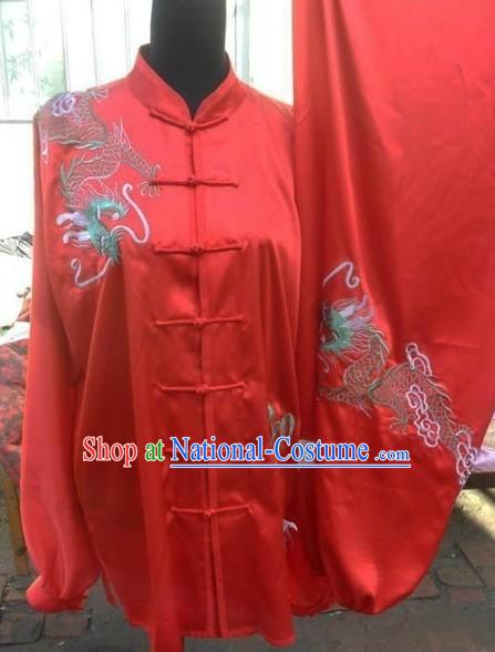 Red Silk Dragon Kung Fu Uniform for Men