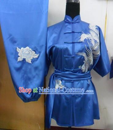 Blue Silk Phoenix Wu Shu Costumes Complete Set for Women