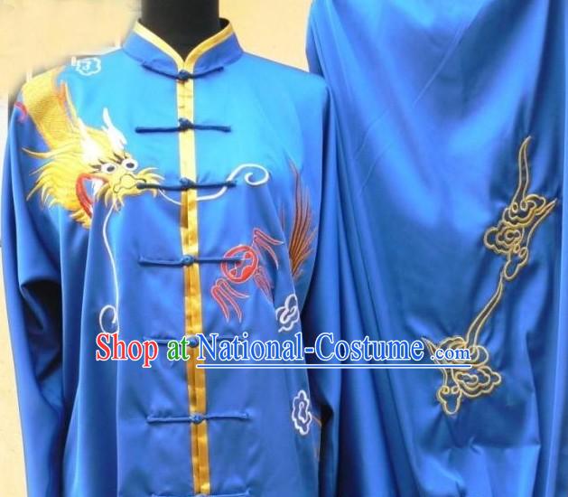 Blue Silk Kung Fu Tournaments Uniform for Men