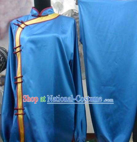 Blue Silk Mandarin Kung Fu Tournament Uniform for Women