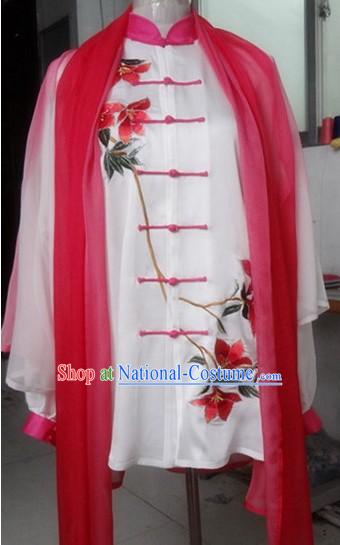 Supreme Embroidered Flower Gong Fu Silk Blouse, Pants and Cape Complete Set