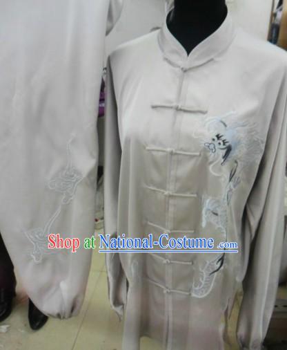 White Dragon Silk Taichi Kungfu Costumes for Men