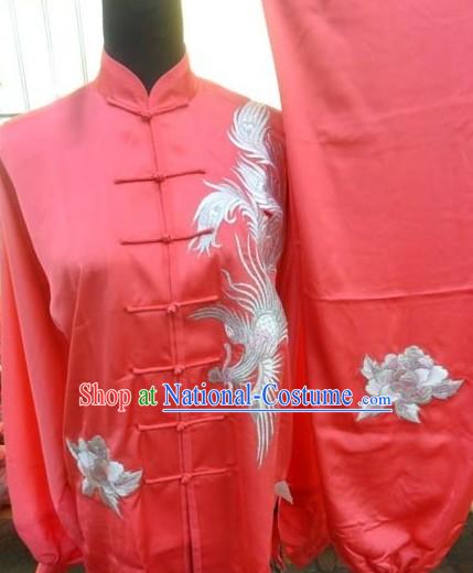 Red Silk Phoenix Kung Fu and Tai Chi Uniform for Women