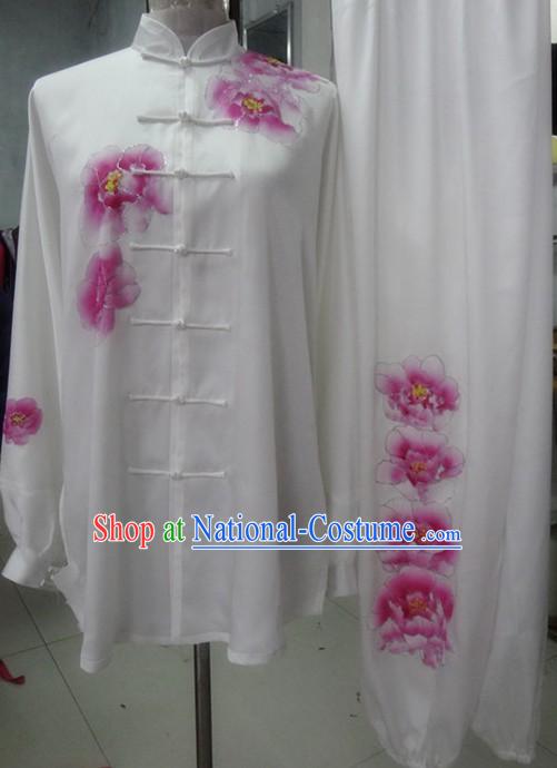 Supreme Silk Embroidered Flower Kung Fu Master Competition Uniform Complete Set